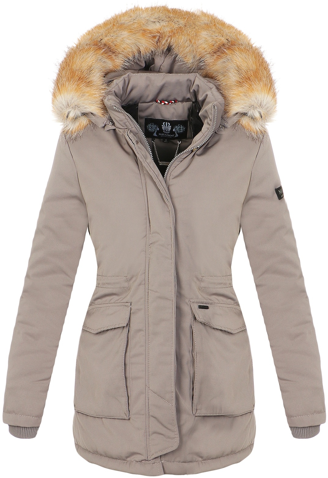 NAVAHOO Damen Designer Wintermantel Parka mit edlem Fellimitat Schneeengel