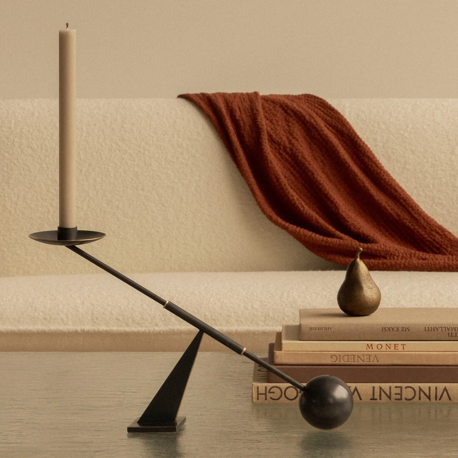 Kerzenhalter Audo Copenhagen, Interconnect, Bronze / Altmessing, für Wohnzimmer, Messing, Design - 42.5 - 25.5