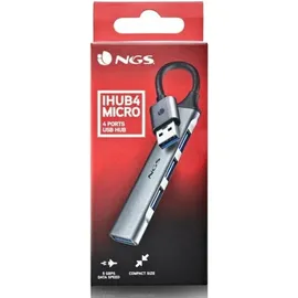 ngs IHUB4 Micro – USB Hub 4 Anschlüsse (1x USB 3.2 Gen1 5Gbps + 3X USB 2.0), kompakt, Plug & Play, kompatibler PC und Mac, 100 mm Kabel