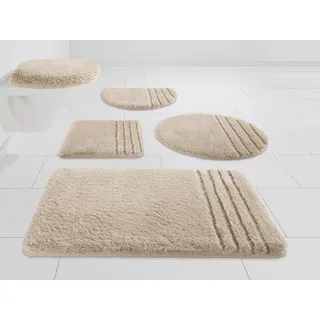 Möve Badematte Loft, Badvorleger, Badezimmer Teppich, Höhe 30 mm, rutschhemmend beschichtet, schnell trocknend, strapazierfähig, fußbodenheizungsgeeignet, Polyacryl, 2-tlg. Hänge-WC Set, Badteppich, Badematten auch als 2 teiliges Set & rund braun 2-tlg. Hänge-WC Set