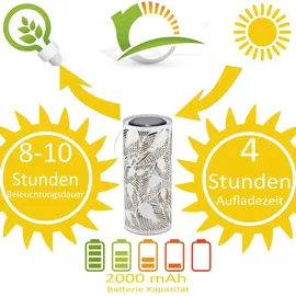 Marrakesch Orient & Mediterran Interior Marrakesch 2er Set Solarlaternen Solarlampen für außen mit Henkel aus Metall 30cm Groß | Boho Deko Outdoor Solar LED Laterne Wetterfest Hoja Weiss IP65 Wasserdicht als Gartendeko im Garten