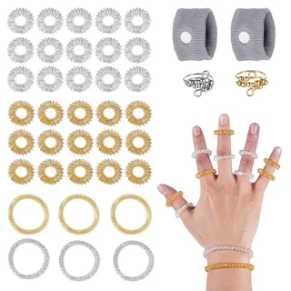 40 x Akupressur Ring,Finger Massageringes für Bessere Durchblutung und Linderung von Gelenkschmerzen für 30 x Massageringe, 6 x Massagearmbänder, 2 x Anti-Stressringe, 2 x Anti-Übelkeits-Armband