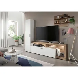 Livetastic Wohnwand Cross, weiß Eiche, Viking Nachbildung B/H/T: ca. 218x190x34 cm, - weiß, Oak