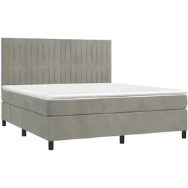 vidaXL Boxspringbett mit Matratze & LED Hellgrau 160x200 cm Samt