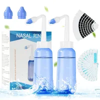URAQT Nasendusche mit Salz, 2 Stück 300ml Neti Pot Sinus Spülung, mit 20x Salz+10 x Thermometer-Aufkleber, Nasenspülkanne zur Nasenreinigung und Nasenspülung, Nasenspülsalz für Erwachsene und Kinder