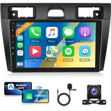 2G+32G Android Autoradio für Ford Fiesta Mk VI 5 Mk5 2002-2008 mit Wireless Apple Carplay Android Auto GPS Navi WiFi 9 Zoll Autoradio 2 Din mit Bluetooth Mirror Link FM/RDS/OBD2/DAB+ Rückfahrkamera