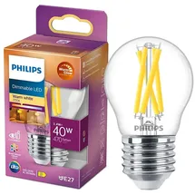Philips LED Classic E27 WarmGlow Lampe 40 W, Tropfenform dimmbar, klar Warmweiß