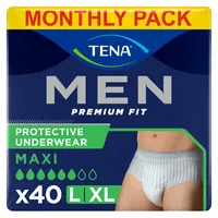 TENA MEN Active fit Pants Plus - 40 Stück im Monatspaket (4 x10) - Einweghosen für Männer - bei mittlerem bis starem Urinverlust - Größe L