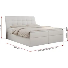 MKS Meble Boxspringbett 140x200 mit Matratze, Bett mit Multipocket - Matratze H3 und Topper, Polsterbett 140x200 mit Bettkasten und Kopfteil, DIEGOS - 140x20... - Weiß
