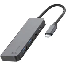 Cellular Line Cellularline HUB Starter 4-Port-Hub, Laden und Datenübertragung, Elegant und Robust, 2 USB-A-Anschlüsse und 1 USB-C für Daten und Laden, USB-C Power Delivery bis zu 100W, Metallgrau