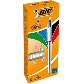 BIC 4-Farben-Kugelschreiber 4 Colours Shine metallic-silber, Schreibfarbe: blau, schwarz, rot, grün, 1 St.