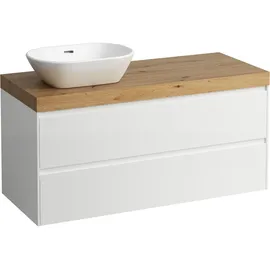 Laufen LANI Waschtischplatte wildeiche inklusive Unterschrank, 1 Ausschnitt links, 1185x495x580mm, H4065721122601, Farbe: Weiß matt