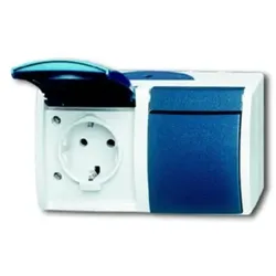 Schuko-Steckdose ocean, mit Klappdeckel, grau/blaugrün, 2-fach - grau/blaugrün