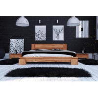 Natur24 Einzelbett Bett Tinci 1 niedrige Höhe 90x220 Kernbuche massiv mit Holzkopfteil braun