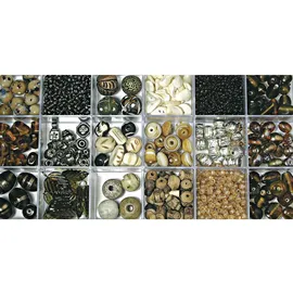 Rayher Glasperlen-Sortierung Box 240 g Farb- und Größenmix Topas/Braun/Beige/Silber