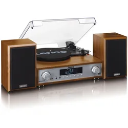 LENCO Radioplattenspieler "MC-160WD Hifi-Set DAB+, FM-Radio, Plattenspieler und Bluetooth", braun (braun, silber, schwarz), B:45cm H:21,5cm T:55cm, Plattenspieler