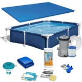 BESTWAY Steel Pro Frame Pool 221 x 150 x 43 cm inkl. Filterpumpe und Reparaturset