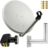 PremiumX Satelliten-Komplettanlage 80cm Satellitenschüssel Hellgrau Quad LNB 8x F-Stecker
