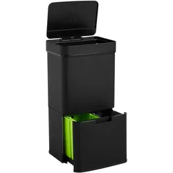 Wellhome WELL HOME - Recycling-Abfalleimer 62L (37L+25L), 2 Fächer, automatisches Öffnen, Edelstahl Schwarz