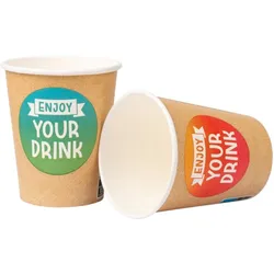 20 Pappbecher Eco braun Becher beidseitig bedruckt `Enjoy your drink`