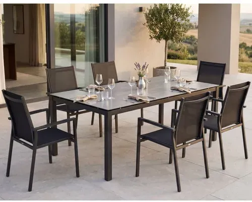 Stern Gartenmöbel-Set 7-tlg. mit Tisch Classic 200x100 cm und Stapelsessel New Levanto