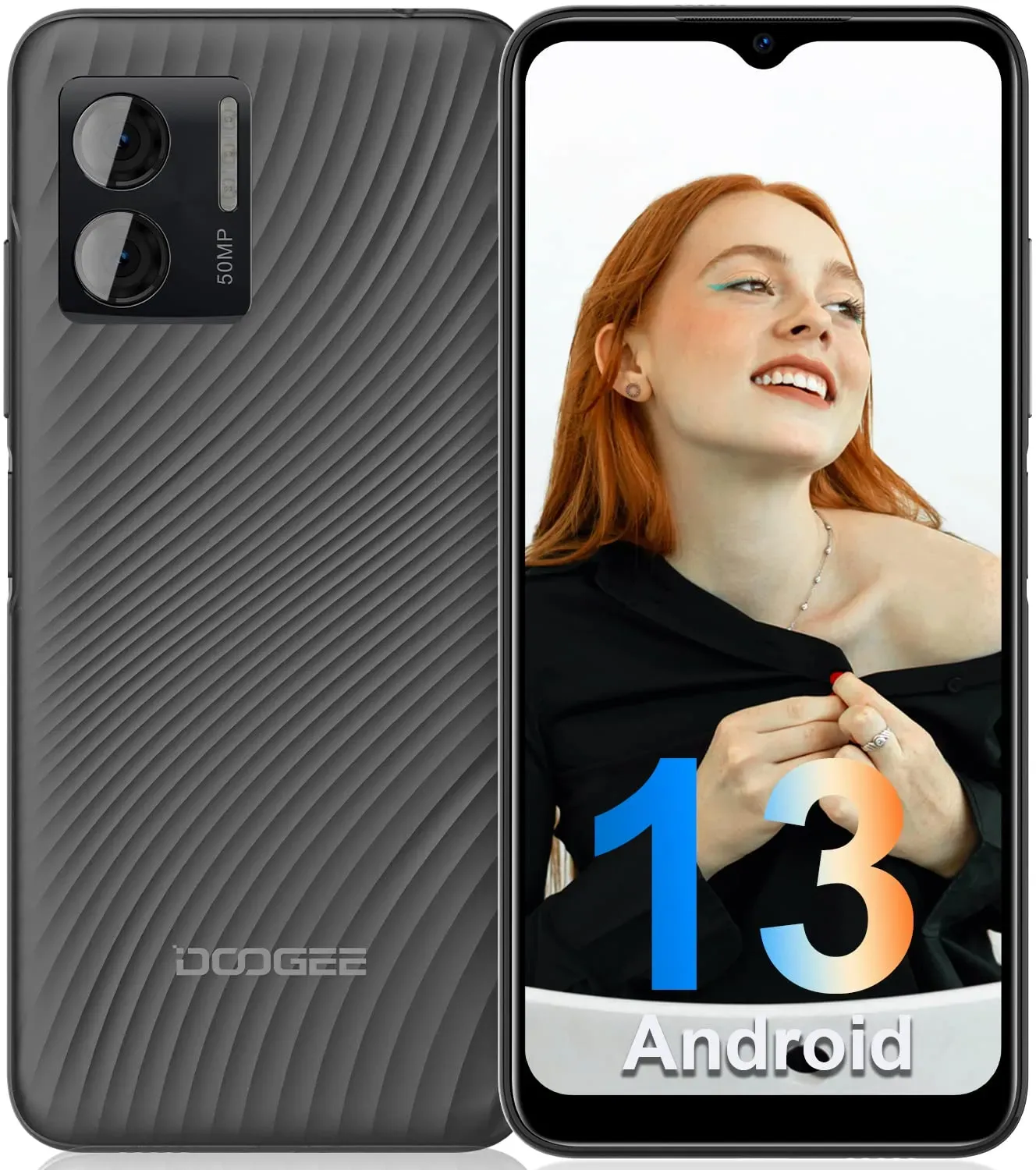 DOOGEE N50 Android 13 Smartphone Ohne Vertrag, 15GB+128GB Speicher/1TB Erweiterbar,6.5" HD+, 50MP+8MP Octa-Core Handy, 4200mAh mit 18W Schnellladung 4G Dual Simlockfreie Handys, Fingerabdruck