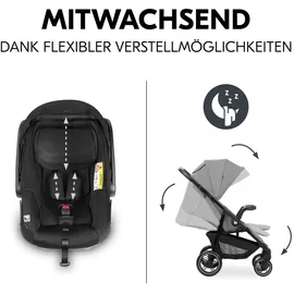 hauck 3in1 Kinderwagen Set inkl. Babyschale ab Geburt bis 22 kg, Klein Zusammenklappbar, Liegefunktion, Getränkehalter - Tablett, UV-Schutz 50+ (Grey)