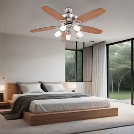 GLOBO Deckenventilator mit Beleuchtung und Fernbedienung 3 Stufen Zugschalter Dimmfunktion 130 cm