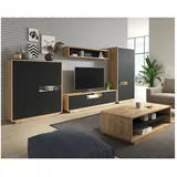 Lomadox Wohnzimmer Möbel Set Inkl. Led Beleuchtung Albany-83 In Taurus Eiche Nb. Mit Schwarz Matt, B/h/t: Ca. 423/181/40 Cm