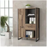Forte Regal mit 2 Türen, Holzwerkstoff, Stabeiche / Betonoptik Dunkelgrau, 94,1 x 151,5 x 41,5 cm