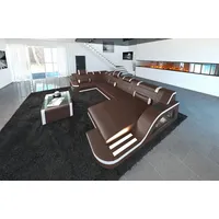 Sofa Dreams Wohnlandschaft Sofa Ledercouch Leder Palermo U Form Ledersofa, Couch, mit LED, wahlweise mit Bettfunktion als Schlafsofa, Designersofa braun