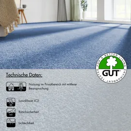 Andiamo Teppichboden ANDIAMO "Ines, Kräuselvelours, Gesamthöhe 8,5 mm, Luxusklasse LC2", blau (dunkelblau), B:400cm L:450cm, Kunstfaser, Teppiche, Uni Farben, Breite 400 cm, strapazierfähig & pflegeleicht