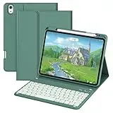 GKABXY Hülle mit Tastatur für iPad A16 11 Generation 2025/10 Generation 2022 (11/10.9 Zoll) 7 Farben Beleuchtete Magnetische Abnehmbare Tastatur hülle mit Stifthalter für iPad 11./10. Gen, Nachtgrün