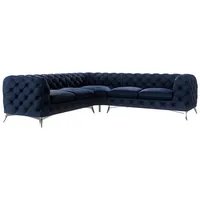 s-style möbel Chesterfield Ecksofa River mit Metall Füßen Marineblau Samt