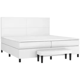 vidaXL Boxspringbett mit Matratze Weiß 200x200 cm Kunstleder