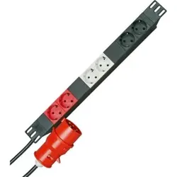 Kopp 930105013 PROFIversal PA 6-fach, Steckdosenleiste mit drei getrennten Stromkreisen, 19”, 2m Zuleitung mit CEE Stecker, Farbe: schwarz