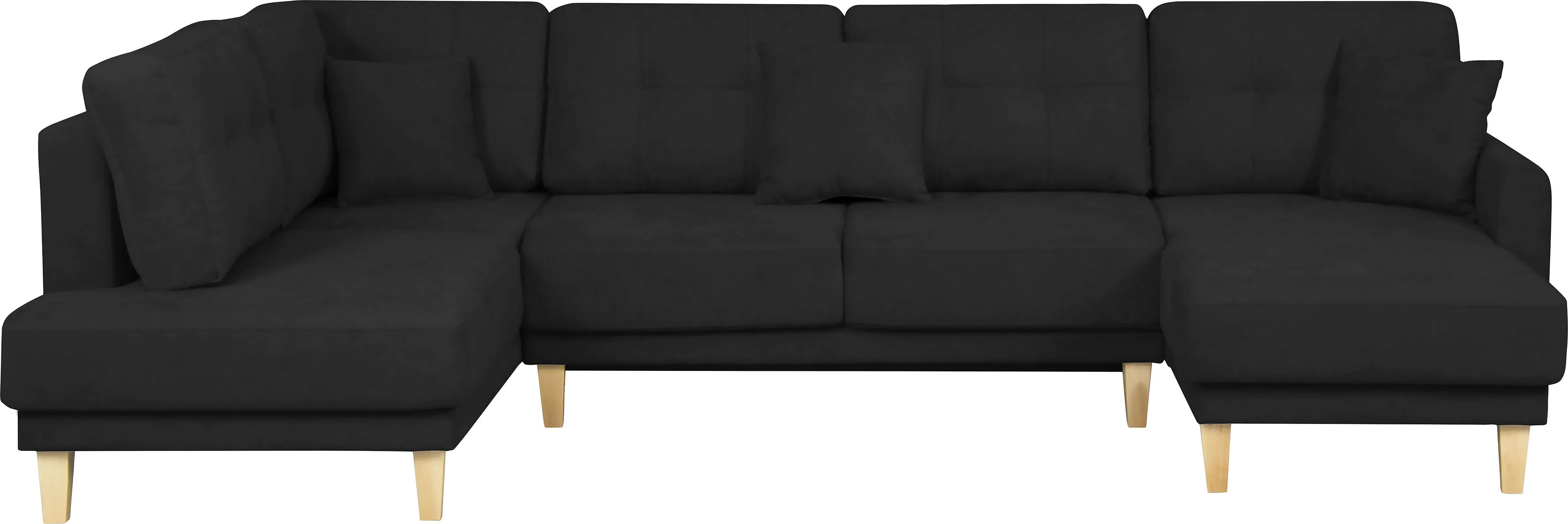 Wohnlandschaft HOME AFFAIRE "Triplo wahlweise mit Schlaffunktion, Steppung im Rückenkissen, U-Form" Sofas Gr. B/H/T: 310 cm x 90 cm x 192 cm, Luxus-Microfaser weich, Recamiere rechts, mit Bettfunktion-mit Bettkasten, grau (graphit) mit Steppung, auch Bettfunktion und Bettkasten, incl. 3 Zierkissen