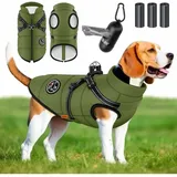 Hundejacke Hundemantel Mit Geschirr Inkl. 45 Stück Kotbeutel + Spender Hunde Winterweste Gefüttert Wasserdicht Gepolsterte Weste Mit Brustgurt Khaki / 5xl - Lovpet