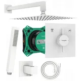 Hansgrohe DuoTurn E | BOFLER Unterputz Duschsystem Duschset #85, I-BOX 2, Regendusche 30x30cm, Handbrause, Brauseschlauch, Brausehalter, matt weiß