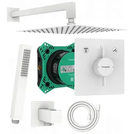 Hansgrohe DuoTurn E | BOFLER Unterputz Duschsystem Duschset #85, I-BOX 2, Regendusche 30x30cm, Handbrause, Brauseschlauch, Brausehalter, matt weiß