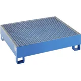 eurokraft | basic | Stahl-Auffangwanne für 200-l-Fässer | LxBxH 1200 x 1200 x 285 mm | mit Zulassung | blau pulverbeschichtet | mit Gitterrost