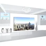 Belini Wohnwand Vollausstattung Wohnzimmer-Set Moderne Schrankwand mit LED-Beleuchtung Anbauwand TV-Schrank Weiß