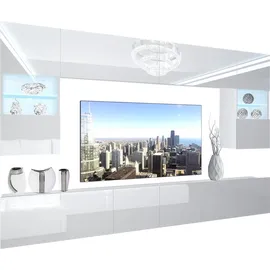 Belini Wohnwand Vollausstattung Wohnzimmer-Set Moderne Schrankwand mit LED-Beleuchtung Anbauwand TV-Schrank Weiß