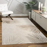 Paco Home Teppich Wohnzimmer Kurzflor, Blätter Design, Hoch-Tief-Struktur,