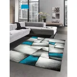 CARPETIA Teppich modern Kurzflor Teppich Wohnzimmerteppich Konturenschnitt karo abstrakt grau schwarz Weiss türkis Größe 160x230 cm