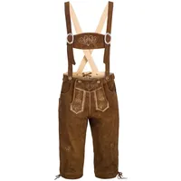 Spirit of Bavaria Trachtenlederhose Herren Trachten Lederhose mit Träger Kniebund Oktoberfest Hose 506 braun 50