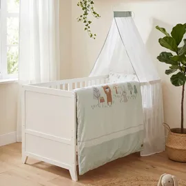 roba Komplettbettset Woodland Buddies 70 x 140 cm aus Holz inkl. Matratze, Bettwäsche, Himmel & Himmelstange - Mitwachsendes Kinderbett ab 6 Monate - Weiß