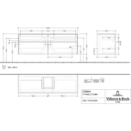 Villeroy & Boch Collaro Waschtischunterschrank C134B0VM 160x54,8x50cm, Waschtisch mittig, LED-Beleuchtung 12W, taupe