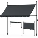 Huracan Klemmmarkise Balkon 200x120cm, Markise Einziehbar aus Polyester, Balkon Sonnenschutz, Höhenverstellbar Balkonmarkise mit Handkurbel, UV-beständig, Sonnenmarkise ohne Bohren, Anthrazit