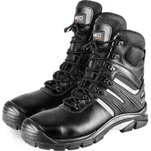 Neo Tools Hoher Arbeitsstiefel, Klasse S3 SRC, Polyurethan Leder, Oxford-Gewebe, Metallschlaufen, reflektierende Elemente - 42 - Schwarz - 42